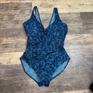 L.L. Bean Blue Palm Print Sleeveless One-Piece Swimsuit in Women's Size 20W